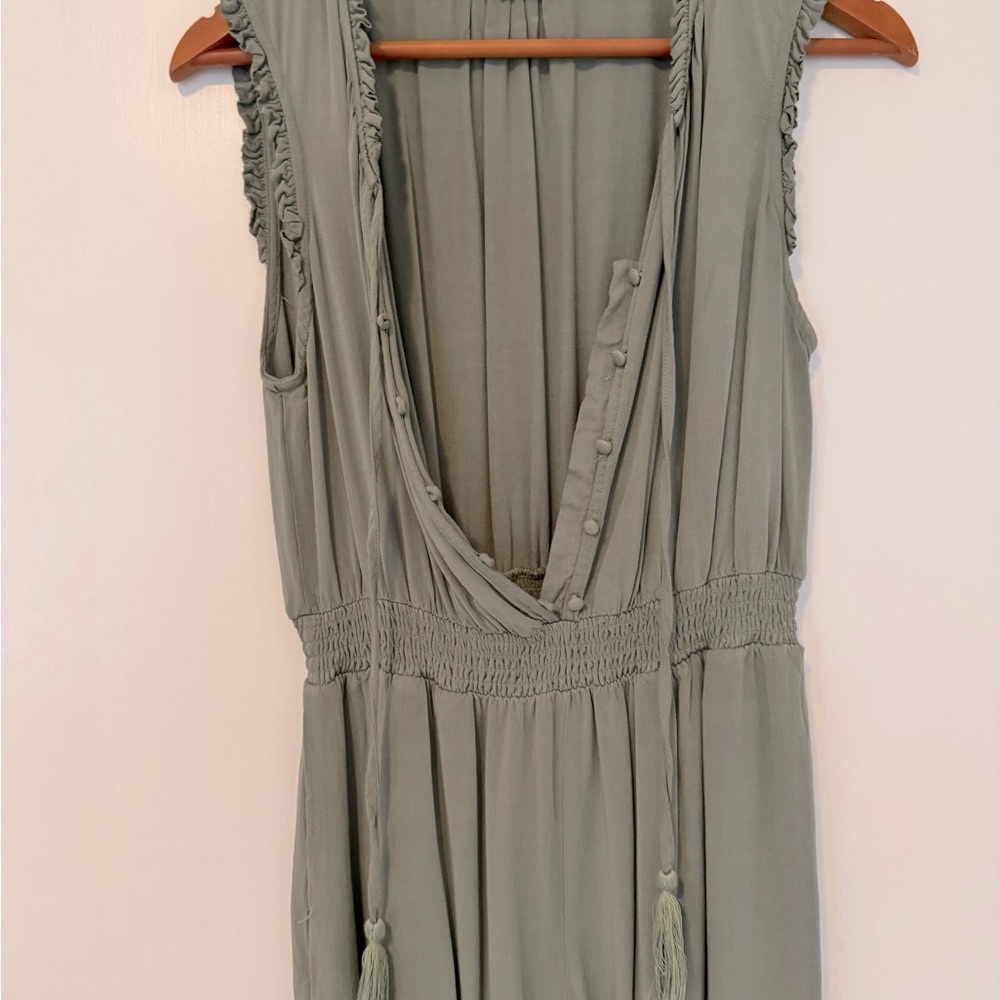 Kori Olive Green Sleeveless Top with Ruffled Neckline